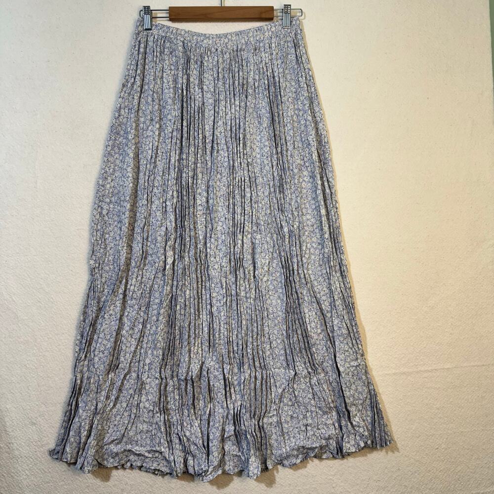 Carol Anderson Rayon Crinkle Pleated Ditsy Floral Maxi Skirt Size Medium Large